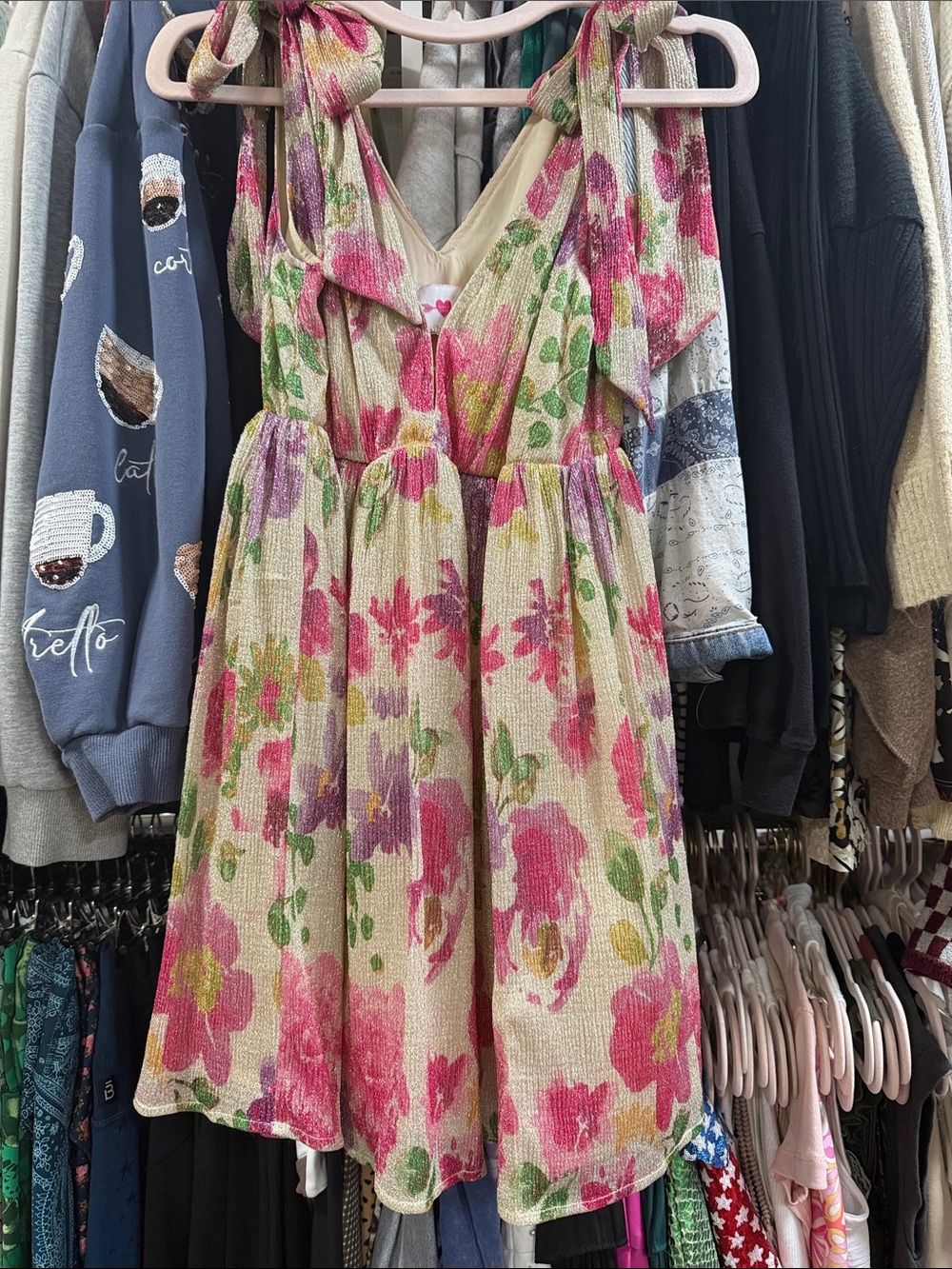 Buddy Love Pink and Cream Floral Tie-Shoulder Mini Dress